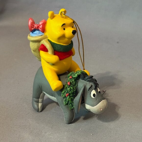 Vintage Winnie Pooh Christmas Ornament Disney Figurine Eeyore Riding - Picture 1 of 3